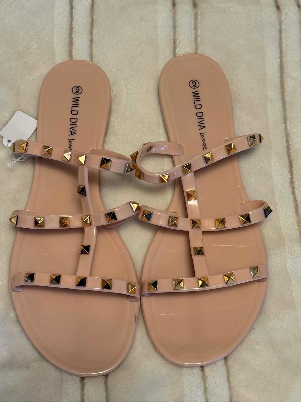 Wild Diva Nude Pink Pyramid Stud Jelly Slide Sandals